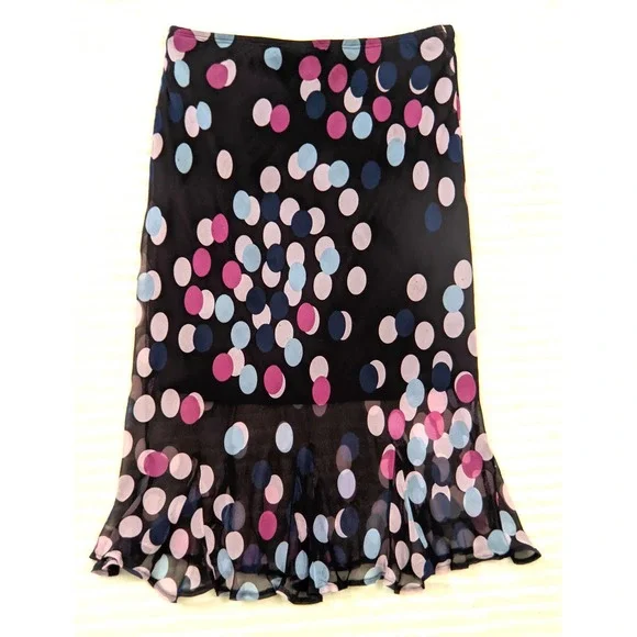 Tessuto Multicolor Pencil Skirt Midi 100% Silk Stretch Ruffle Hem Womens Size M - Picture 6 of 9